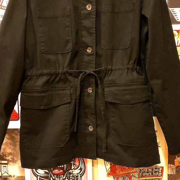 Black Denim Cargo Jacket Sz L - Picture 2 of 7